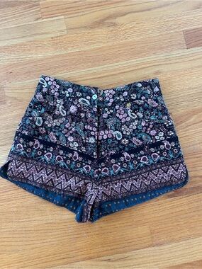 Antik Batik Floral Paisley High Waist Shorts in Black, Teal, Mauve